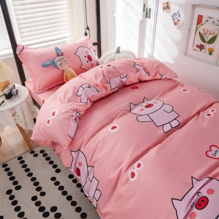 91家纺网 家纺一手货源 找家纺 乐居坊 2022新款芦荟棉上下铺学生床三件套四件套 粉粉猪