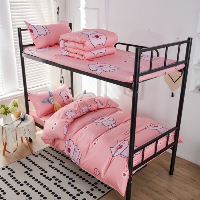 91家纺网 家纺一手货源 找家纺 乐居坊 2022新款芦荟棉上下铺学生床三件套四件套 粉粉猪