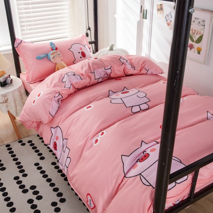 91家纺网 家纺一手货源 找家纺 乐居坊 2022新款芦荟棉上下铺学生床三件套四件套 粉粉猪