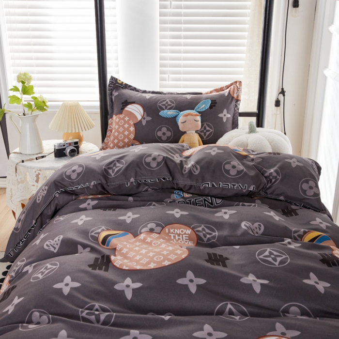 91家纺网 家纺一手货源 找家纺 乐居坊 2022新款芦荟棉上下铺学生床三件套四件套 富贵熊