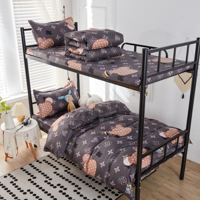 91家纺网 家纺一手货源 找家纺 乐居坊 2022新款芦荟棉上下铺学生床三件套四件套 富贵熊