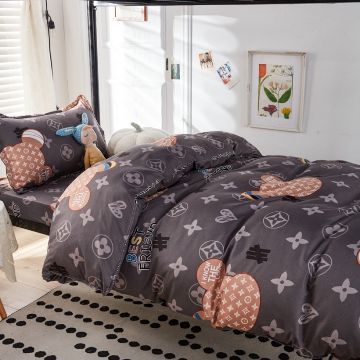 91家纺网 家纺一手货源 找家纺 乐居坊 2022新款芦荟棉上下铺学生床三件套四件套 富贵熊