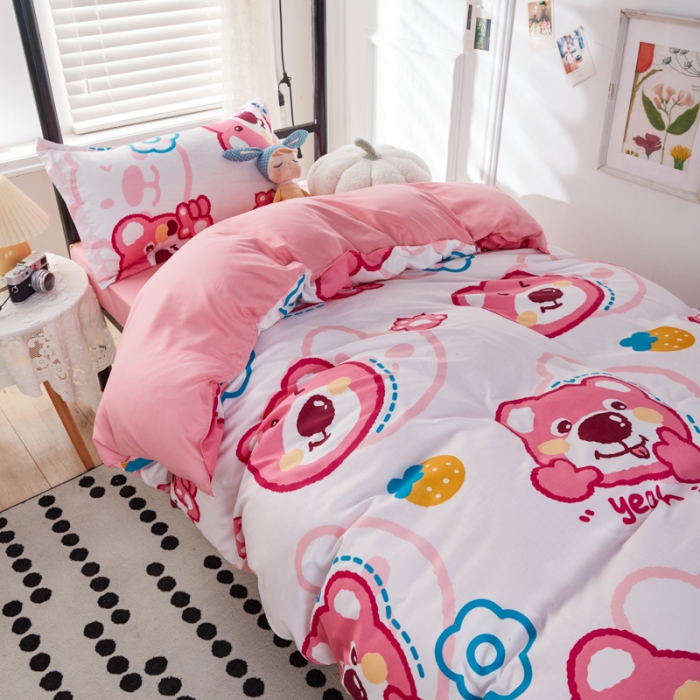 91家纺网 家纺一手货源 找家纺 乐居坊 2022新款芦荟棉上下铺学生床三件套四件套 快乐熊