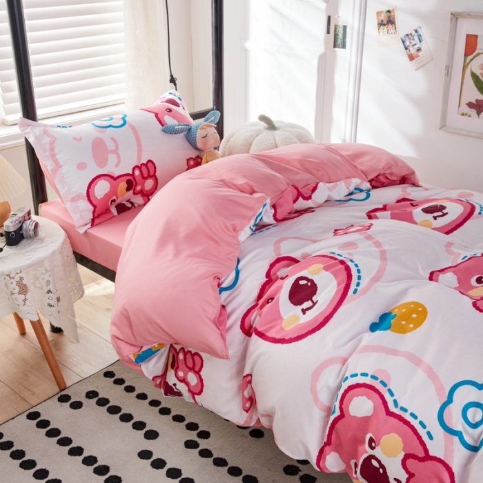 91家纺网 家纺一手货源 找家纺 乐居坊 2022新款芦荟棉上下铺学生床三件套四件套 快乐熊