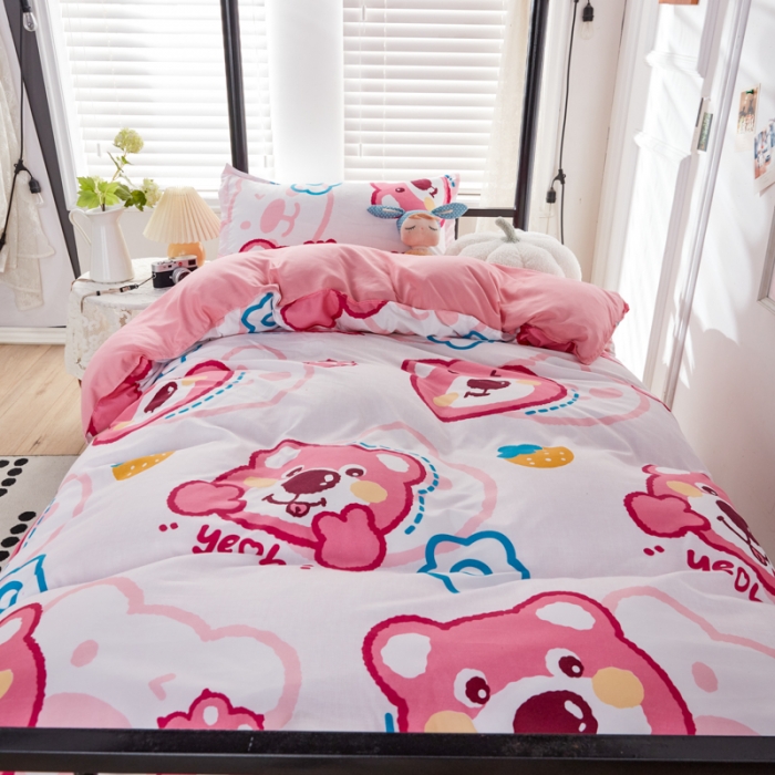 91家纺网 家纺一手货源 找家纺 乐居坊 2022新款芦荟棉上下铺学生床三件套四件套 快乐熊