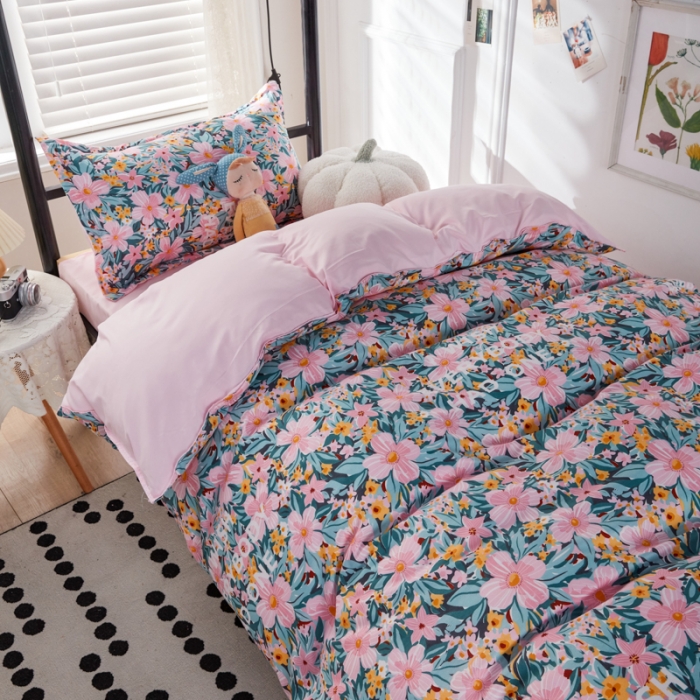 91家纺网 家纺一手货源 找家纺 乐居坊 2022新款芦荟棉上下铺学生床三件套四件套 清新少女