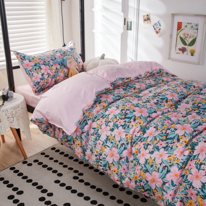 91家纺网 家纺一手货源 找家纺 乐居坊 2022新款芦荟棉上下铺学生床三件套四件套 清新少女