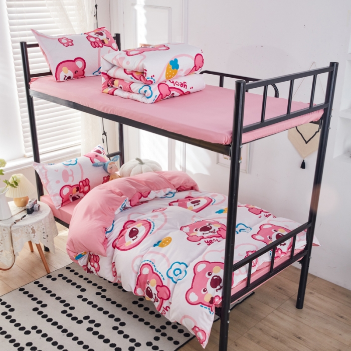 91家纺网 家纺一手货源 找家纺 乐居坊 2022新款芦荟棉上下铺学生床三件套四件套 快乐熊