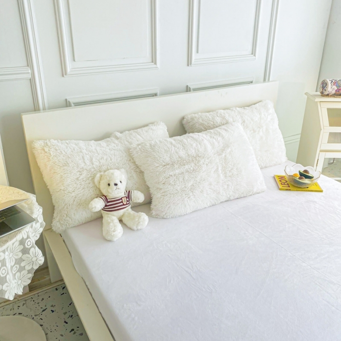 91家纺网 家纺一手货源 找家纺 邦妮家纺 2024新款云貂绒纯色四件套 白色