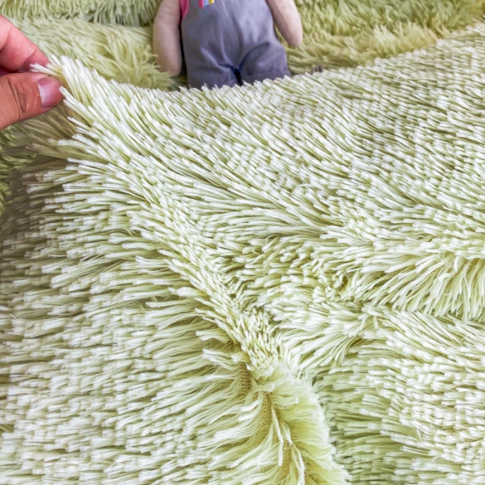 91家纺网 家纺一手货源 找家纺 邦妮家纺 2024新款云貂绒纯色四件套 豆绿