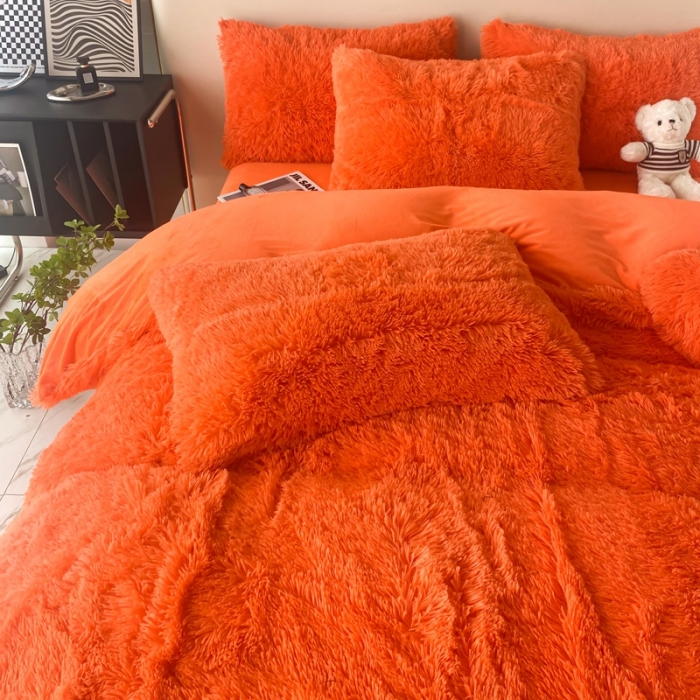 91家纺网 家纺一手货源 找家纺 邦妮家纺 2024新款云貂绒纯色四件套 桔色