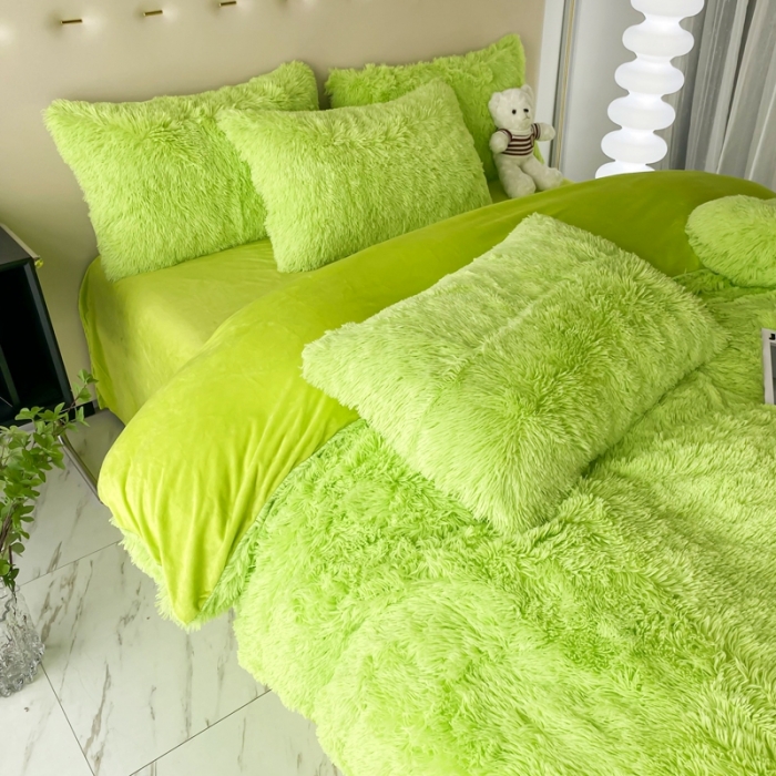 91家纺网 家纺一手货源 找家纺 邦妮家纺 2024新款云貂绒纯色四件套 绿色