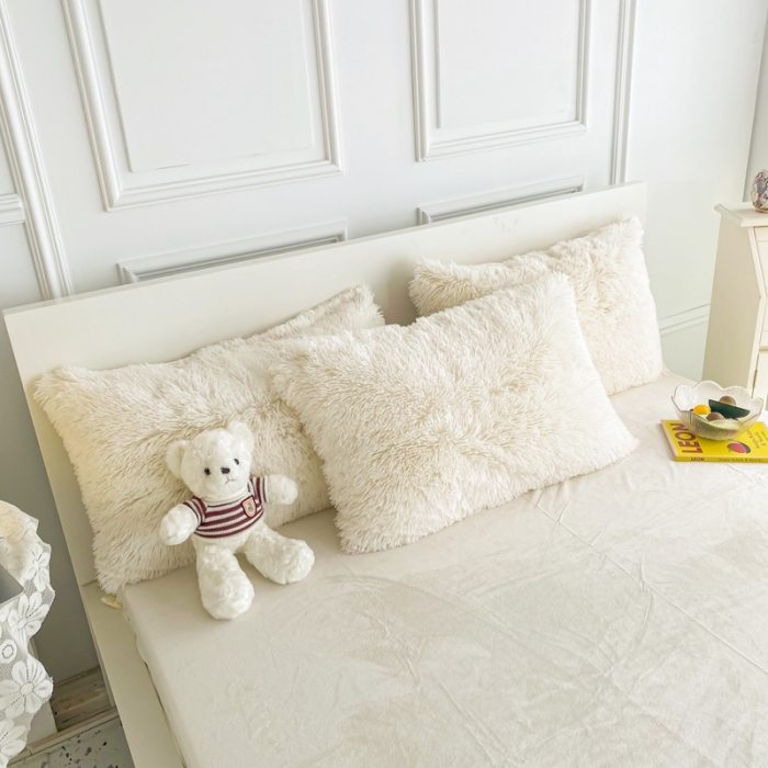 91家纺网 家纺一手货源 找家纺 邦妮家纺 2024新款云貂绒纯色四件套 奶油白