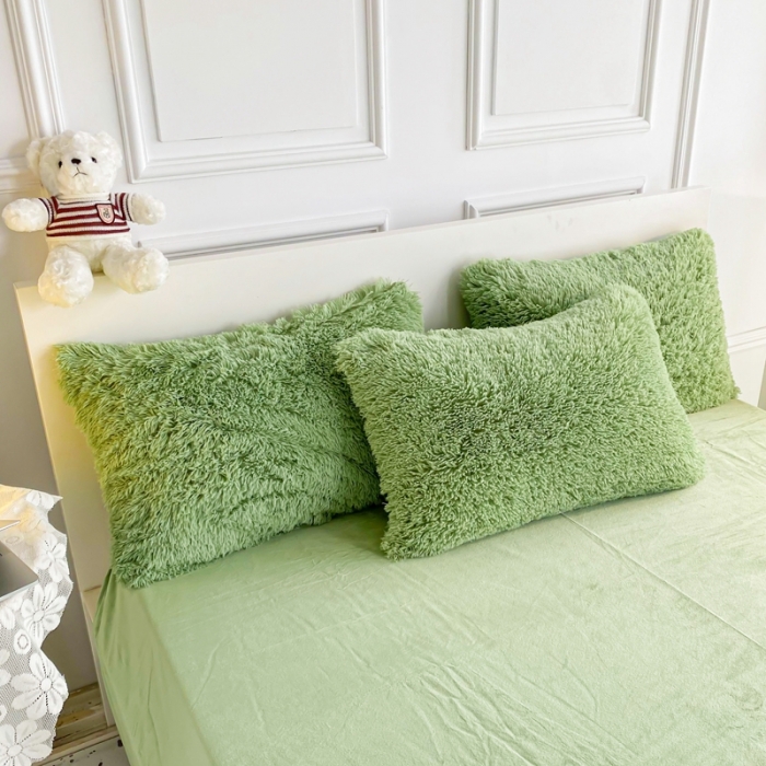 91家纺网 家纺一手货源 找家纺 邦妮家纺 2024新款云貂绒纯色四件套 牛油果