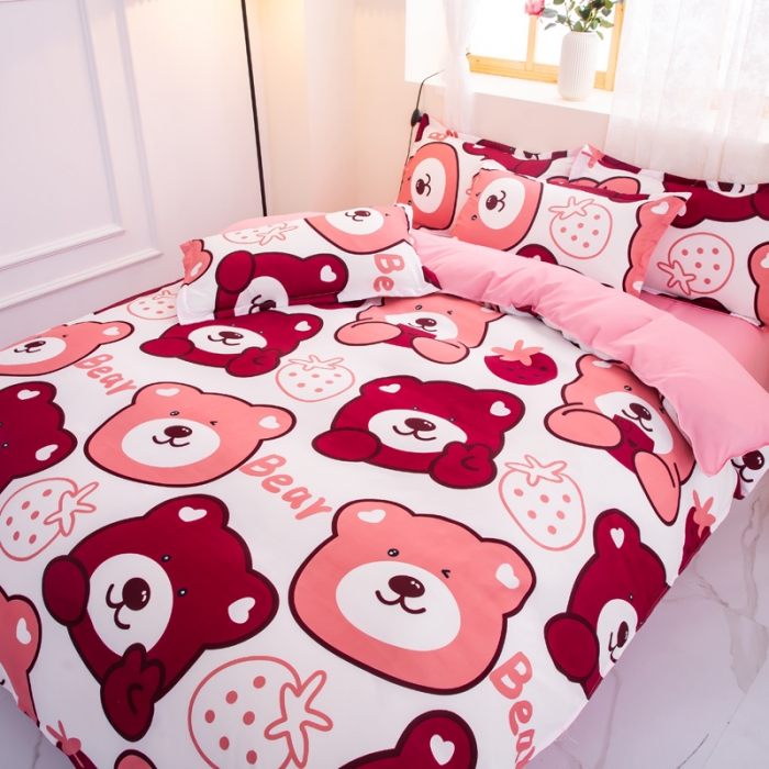 91家纺网 家纺一手货源 找家纺 乐居坊 2022新款芦荟棉印花四件套 草莓熊