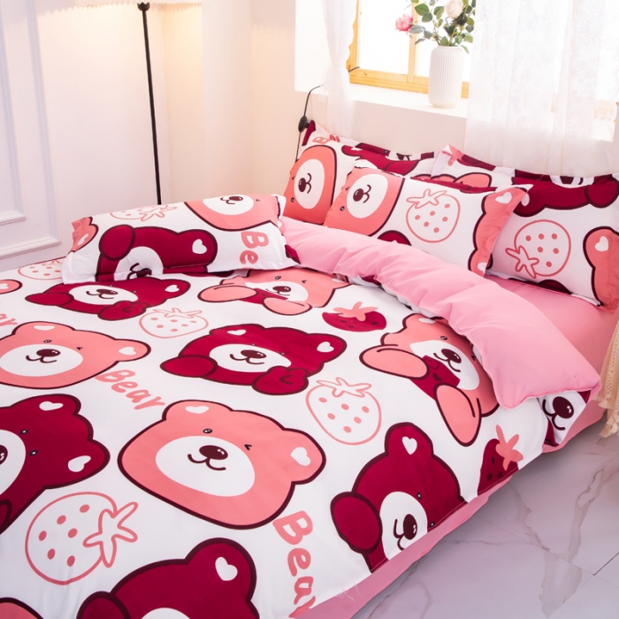 91家纺网 家纺一手货源 找家纺 乐居坊 2022新款芦荟棉印花四件套 草莓熊