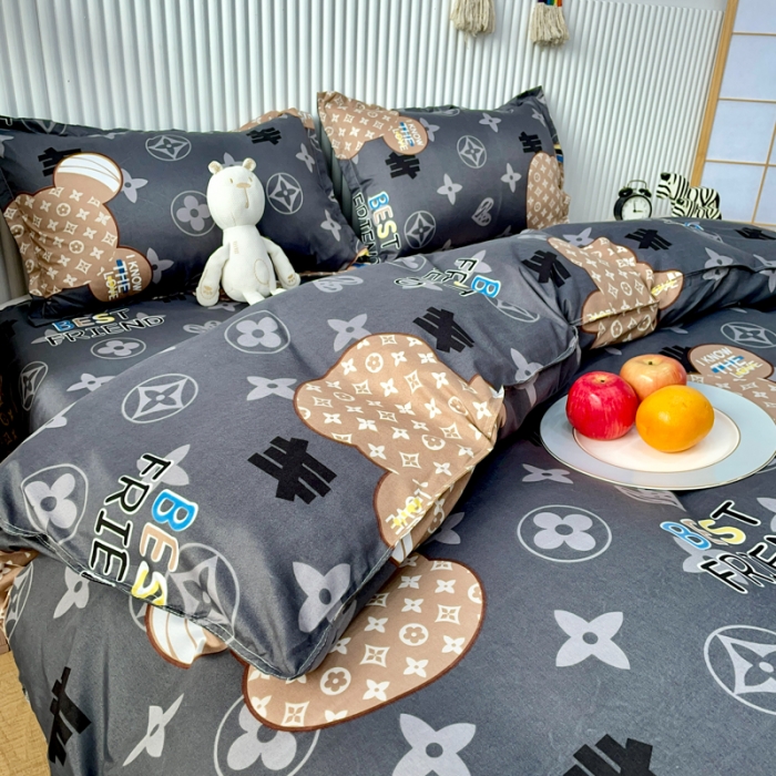 91家纺网 家纺一手货源 找家纺 乐居坊 2022新款芦荟棉印花四件套 富贵熊