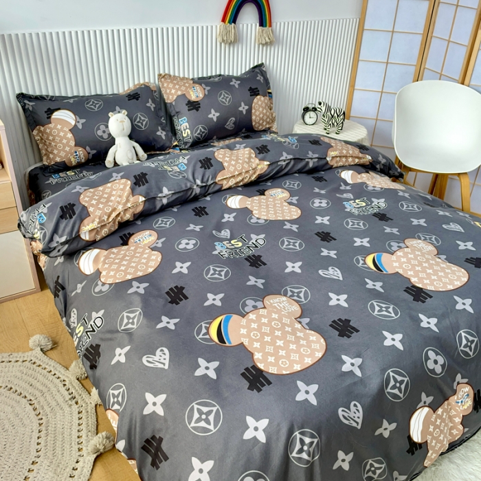 91家纺网 家纺一手货源 找家纺 乐居坊 2022新款芦荟棉印花四件套 富贵熊