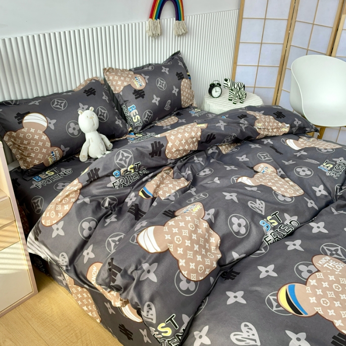 91家纺网 家纺一手货源 找家纺 乐居坊 2022新款芦荟棉印花四件套 富贵熊