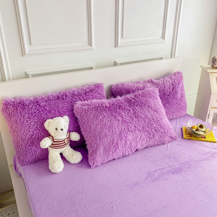 91家纺网 家纺一手货源 找家纺 邦妮家纺 2024新款云貂绒纯色四件套 紫色