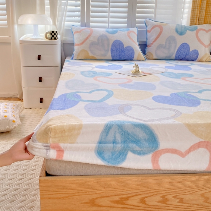 91家纺网 家纺一手货源 找家纺 金鑫汇 2022新款牛奶绒四件套系列-单床笠 爱心