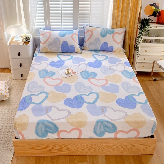 91家纺网 家纺一手货源 找家纺 金鑫汇 2022新款牛奶绒四件套系列-单床笠 爱心