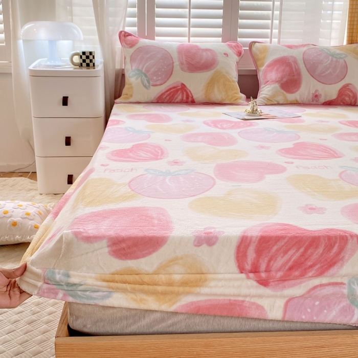 91家纺网 家纺一手货源 找家纺 金鑫汇 2022新款牛奶绒四件套系列-单床笠 粉波波