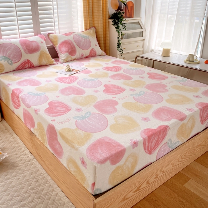 91家纺网 家纺一手货源 找家纺 金鑫汇 2022新款牛奶绒四件套系列-单床笠 粉波波