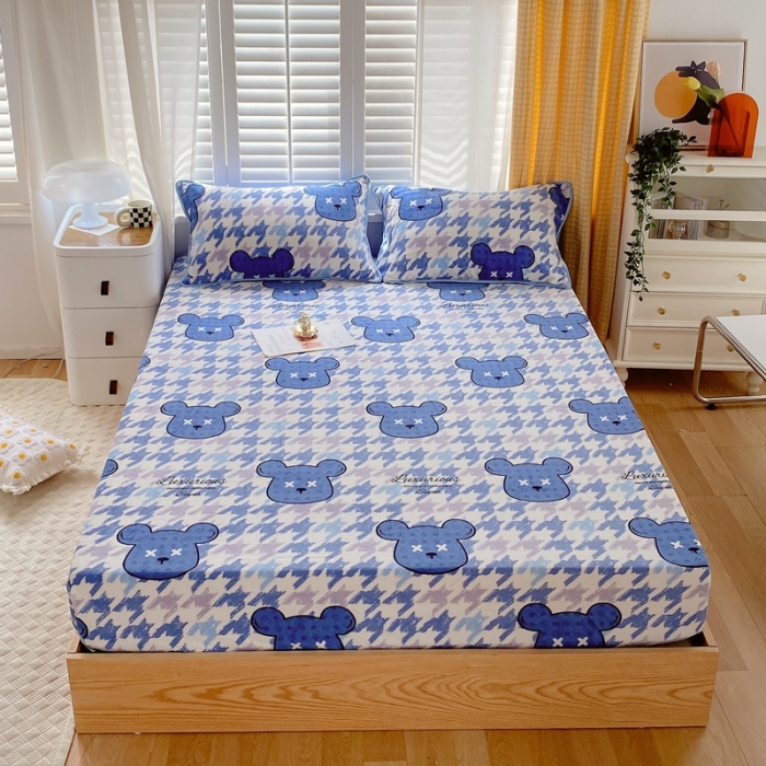 91家纺网 家纺一手货源 找家纺 金鑫汇 2022新款牛奶绒四件套系列-单床笠 绅士熊-兰