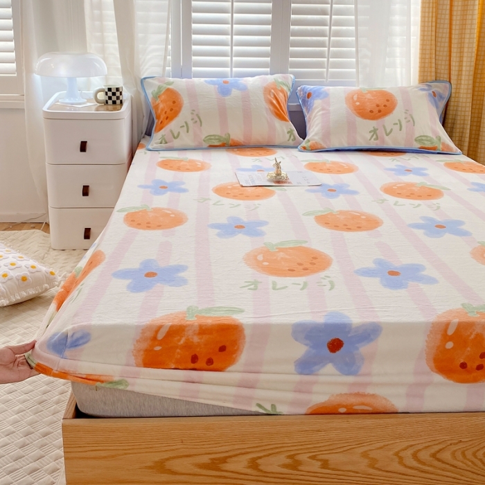 91家纺网 家纺一手货源 找家纺 金鑫汇 2022新款牛奶绒四件套系列-单床笠 甜橙-粉