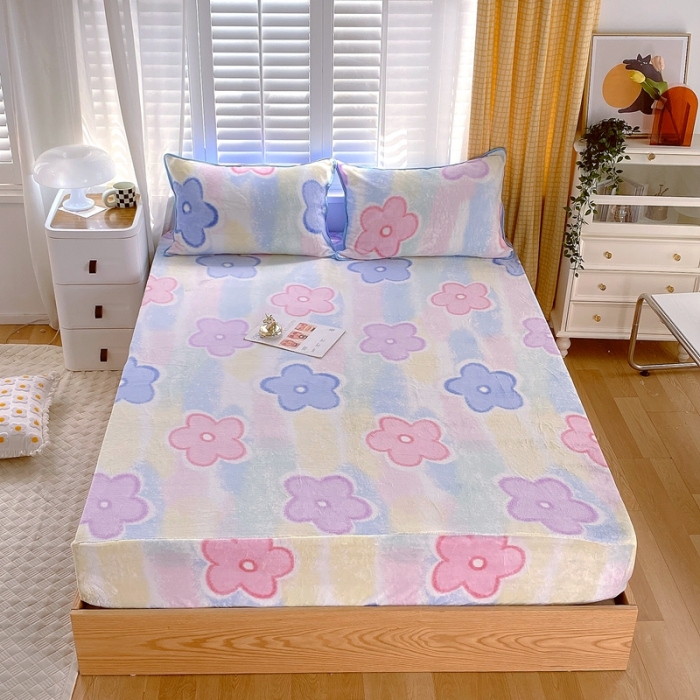 91家纺网 家纺一手货源 找家纺 金鑫汇 2022新款牛奶绒四件套系列-单床笠 五叶花朵