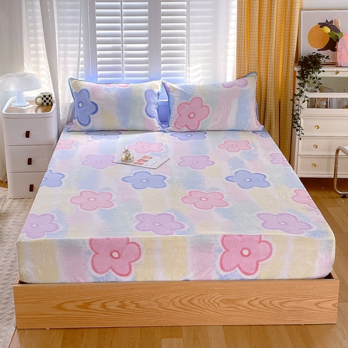 91家纺网 家纺一手货源 找家纺 金鑫汇 2022新款牛奶绒四件套系列-单床笠 五叶花朵