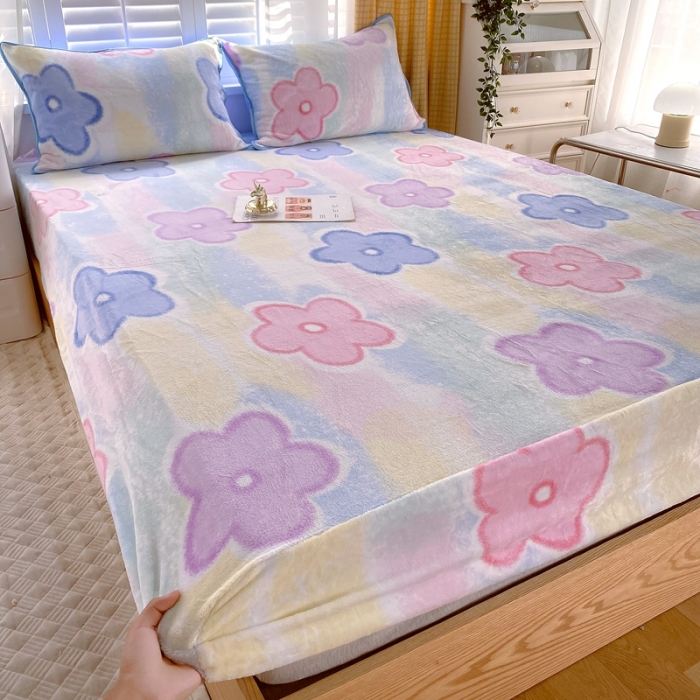 91家纺网 家纺一手货源 找家纺 金鑫汇 2022新款牛奶绒四件套系列-单床笠 五叶花朵