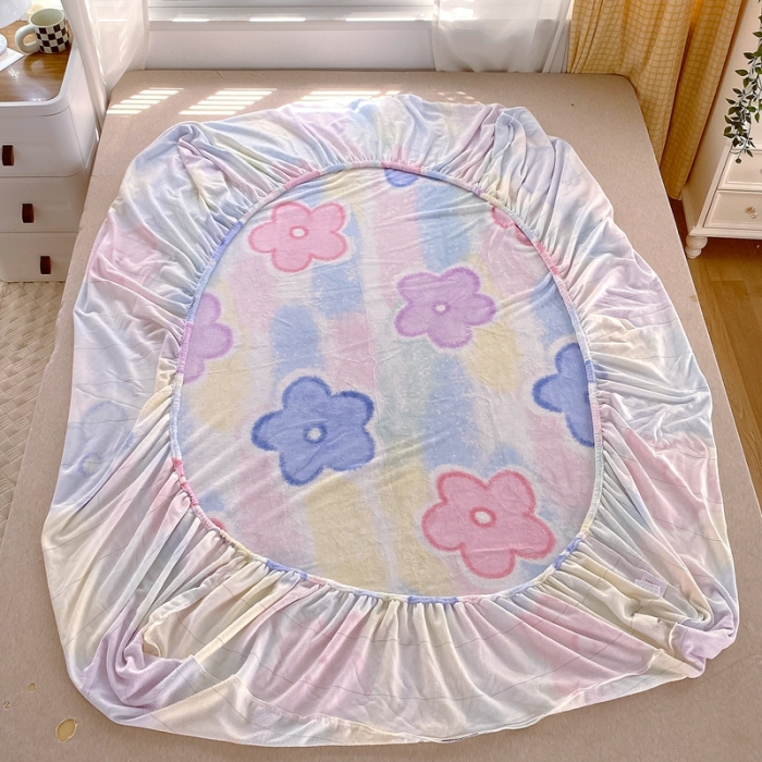 91家纺网 家纺一手货源 找家纺 金鑫汇 2022新款牛奶绒四件套系列-单床笠 五叶花朵