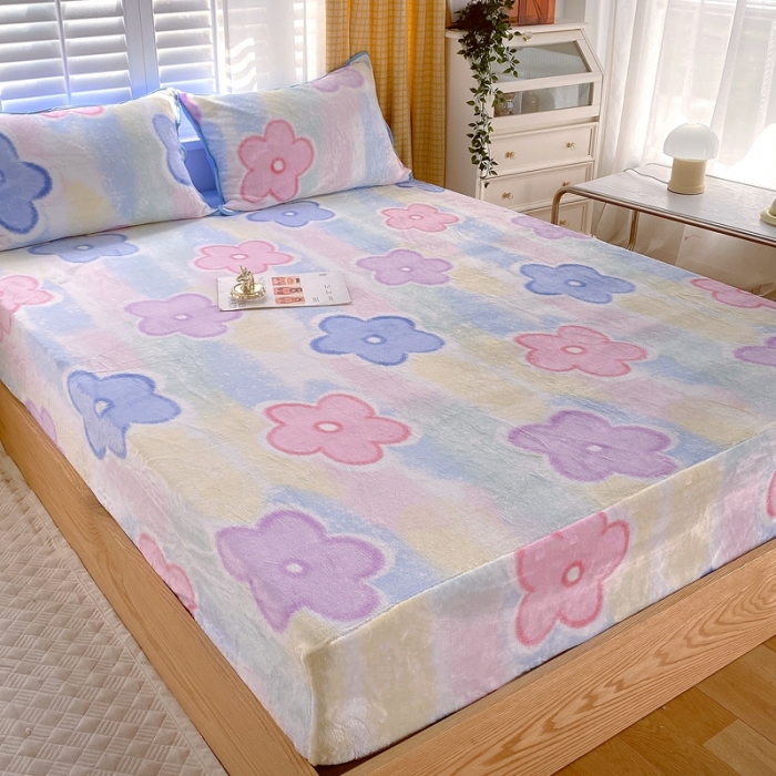 91家纺网 家纺一手货源 找家纺 金鑫汇 2022新款牛奶绒四件套系列-单床笠 五叶花朵