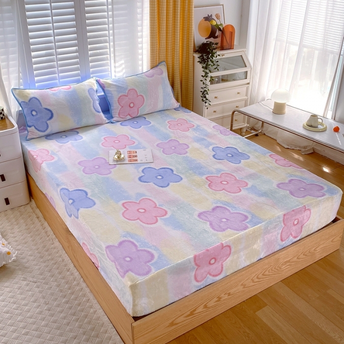 91家纺网 家纺一手货源 找家纺 金鑫汇 2022新款牛奶绒四件套系列-单床笠 五叶花朵