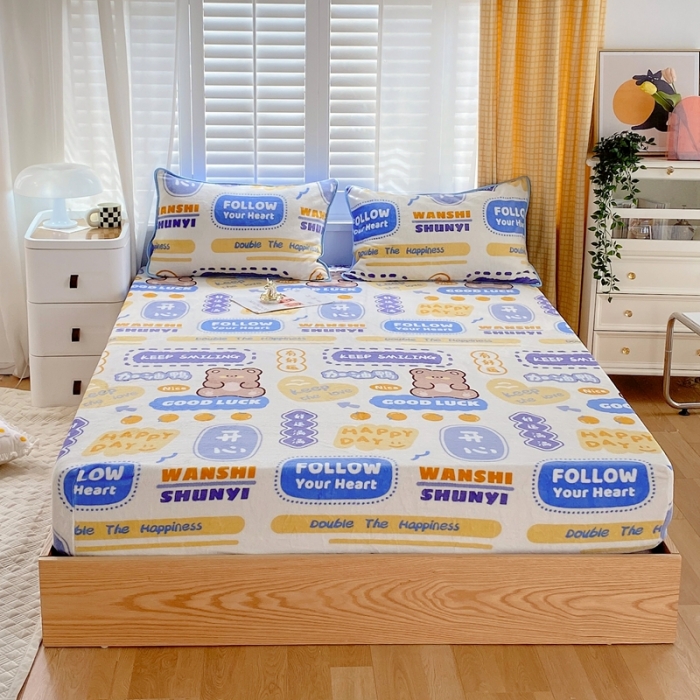 91家纺网 家纺一手货源 找家纺 金鑫汇 2022新款牛奶绒四件套系列-单床笠 幸运熊-兰