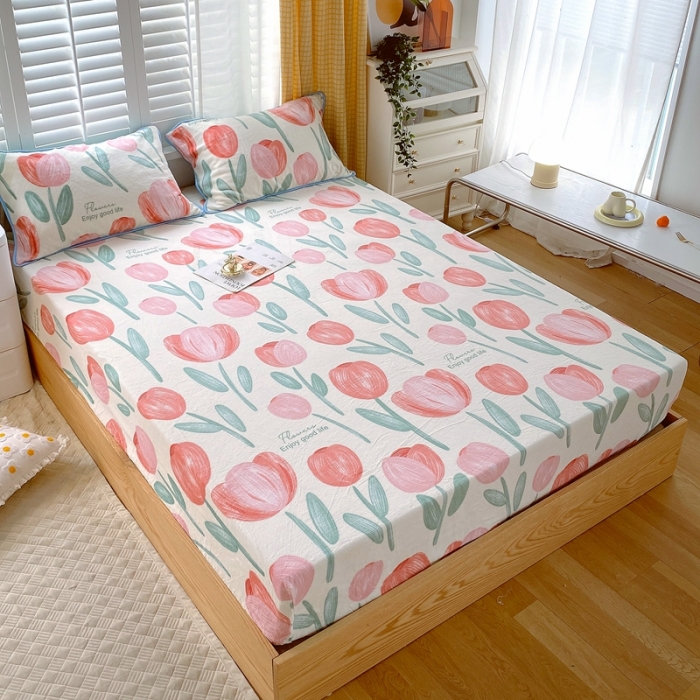 91家纺网 家纺一手货源 找家纺 金鑫汇 2022新款牛奶绒四件套系列-单床笠 郁金香-粉