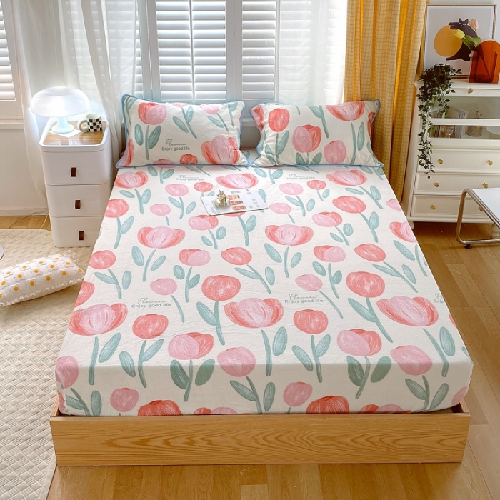 91家纺网 家纺一手货源 找家纺 金鑫汇 2022新款牛奶绒四件套系列-单床笠 郁金香-粉