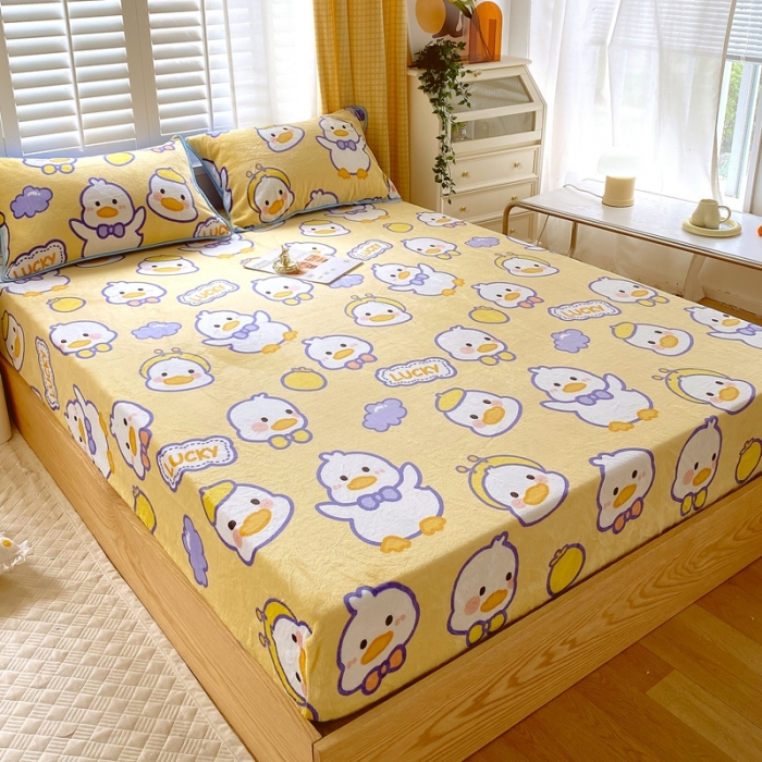 91家纺网 家纺一手货源 找家纺 金鑫汇 2022新款牛奶绒四件套系列-单枕套 欢乐鸭-黄