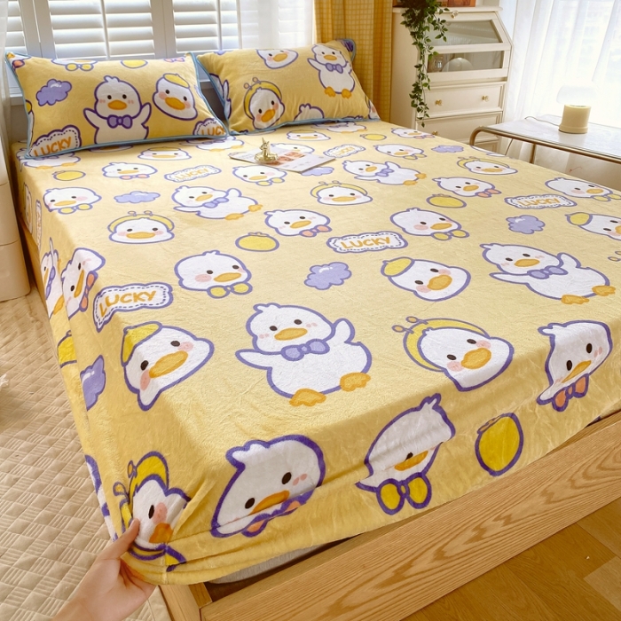 91家纺网 家纺一手货源 找家纺 金鑫汇 2022新款牛奶绒四件套系列-单枕套 欢乐鸭-黄