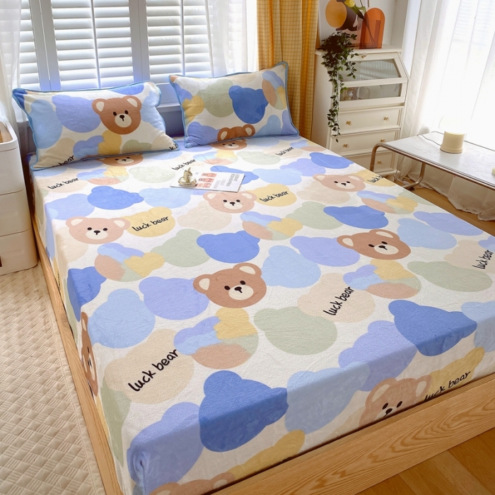 91家纺网 家纺一手货源 找家纺 金鑫汇 2022新款牛奶绒四件套系列-单枕套 开心熊-米白