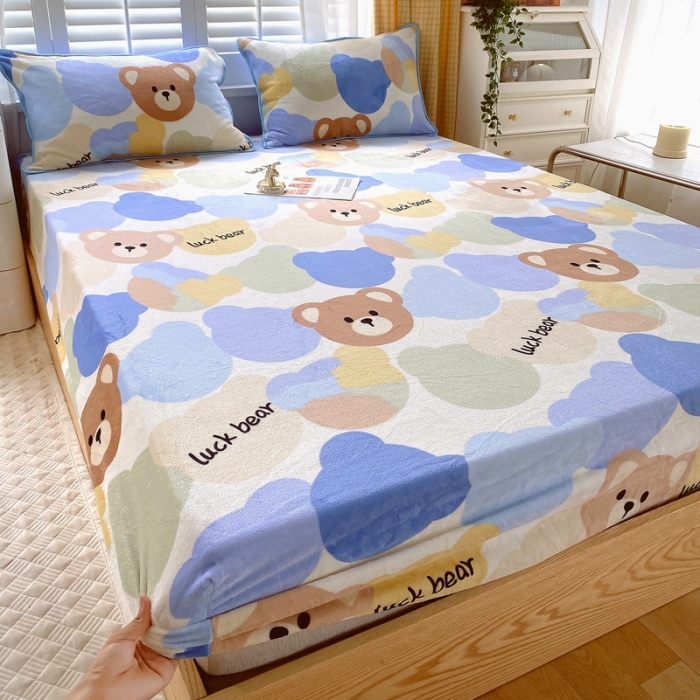 91家纺网 家纺一手货源 找家纺 金鑫汇 2022新款牛奶绒四件套系列-单枕套 开心熊-米白