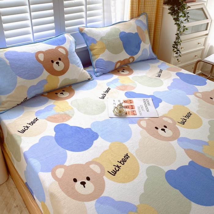 91家纺网 家纺一手货源 找家纺 金鑫汇 2022新款牛奶绒四件套系列-单枕套 开心熊-米白