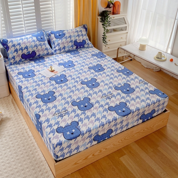 91家纺网 家纺一手货源 找家纺 金鑫汇 2022新款牛奶绒四件套系列-单枕套 绅士熊-兰