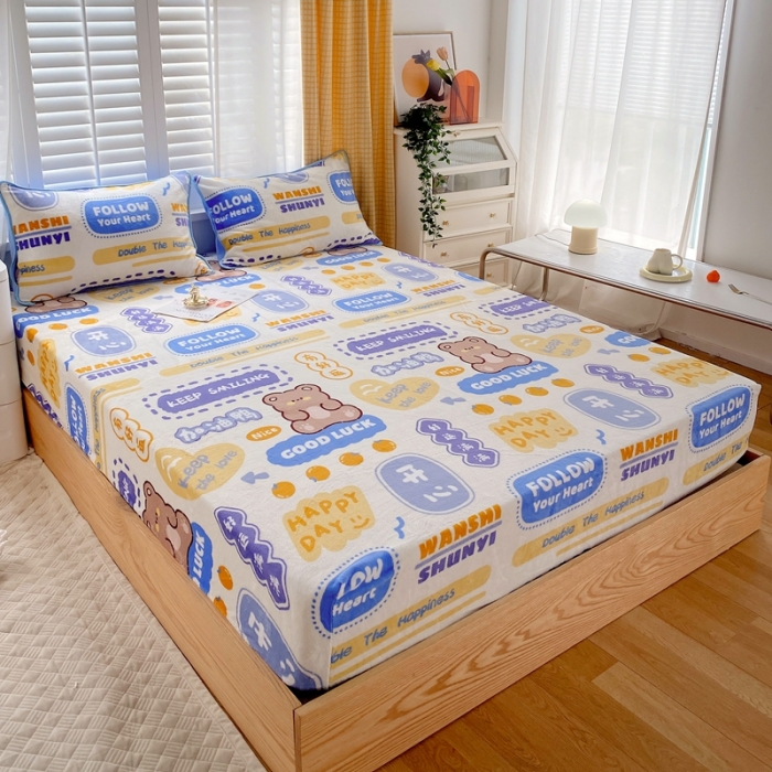 91家纺网 家纺一手货源 找家纺 金鑫汇 2022新款牛奶绒四件套系列-单枕套 幸运熊-兰