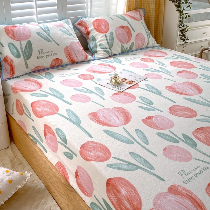 91家纺网 家纺一手货源 找家纺 金鑫汇 2022新款牛奶绒四件套系列-单枕套 郁金香-粉