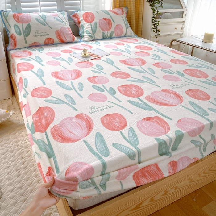 91家纺网 家纺一手货源 找家纺 金鑫汇 2022新款牛奶绒四件套系列-单枕套 郁金香-粉