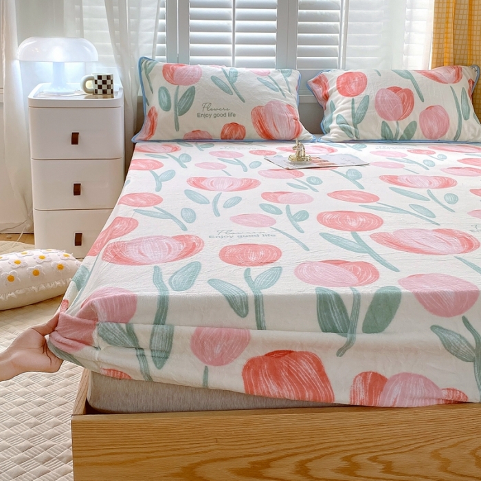 91家纺网 家纺一手货源 找家纺 金鑫汇 2022新款牛奶绒四件套系列-单枕套 郁金香-粉