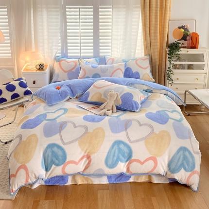 91家纺网 家纺一手货源 找家纺 金鑫汇 2022新款牛奶绒四件套系列 爱心